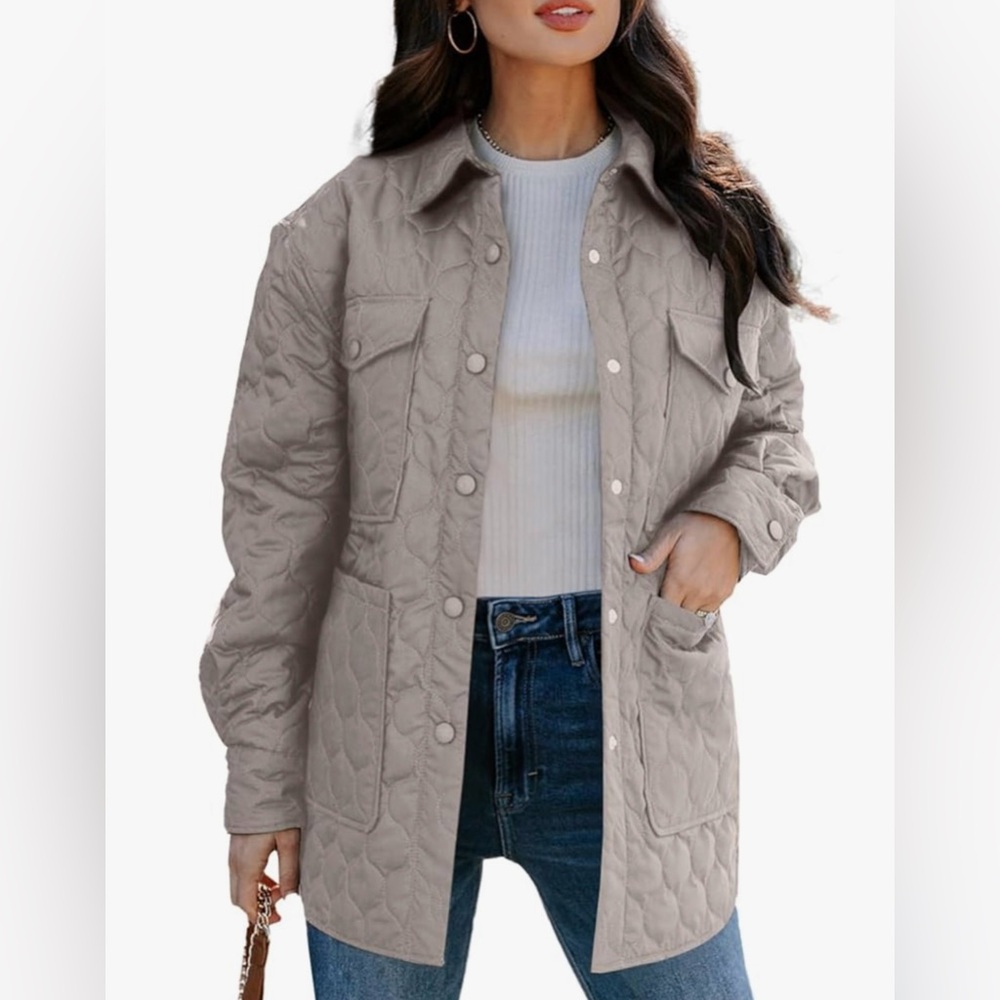 EVALESS Diamond Quilted Jacket Women’s Medium Puffer Coat Light Gray Lightweight